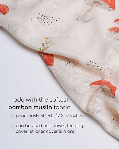 Cocoon Care Little Mushroom Lane Bamboo Muslin Swaddle-White-Infant Wraps