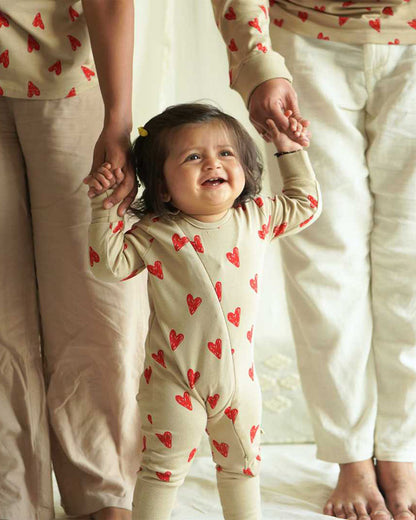 Cocoon Care Beige Sleepsuit-Heart Print-Bamboo-For Infants
