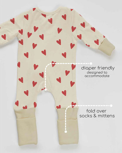 Cocoon Care Beige Sleepsuit-Heart Print-Bamboo-For Infants
