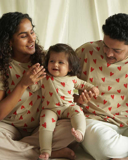 Cocoon Care Beige Sleepsuit-Heart Print-Bamboo-For Infants