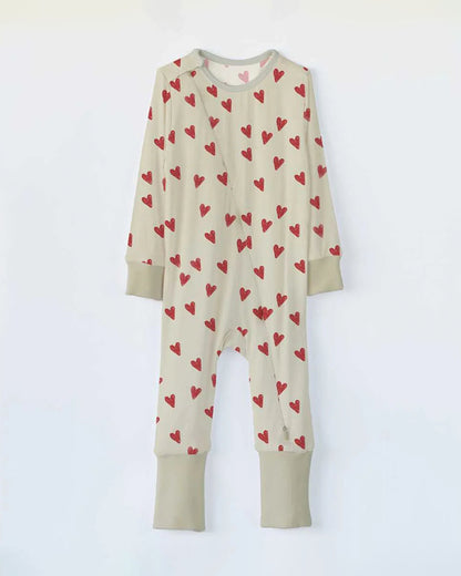 Cocoon Care Beige Sleepsuit-Heart Print-Bamboo-For Infants