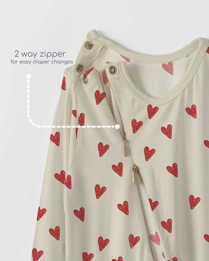 Cocoon Care Beige Sleepsuit-Heart Print-Bamboo-For Infants