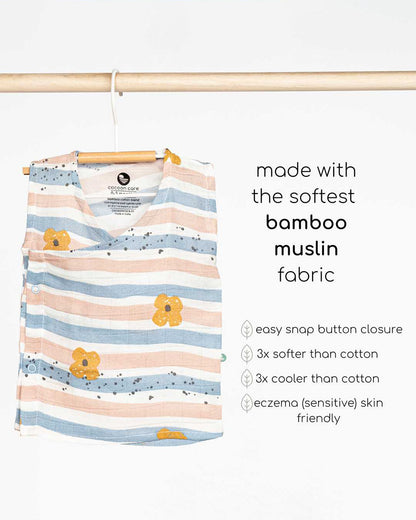 Cocoon Care Pastel Pink Kimono Jhabla-Busy Bee & Striped-Bamboo-Pack of 2-For Infants