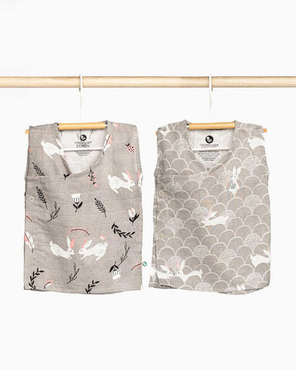 Cocoon Care Grey Kimono Jhabla-Rabbit Farm & Grey Grove-Bamboo-Pack of 2-For Infants