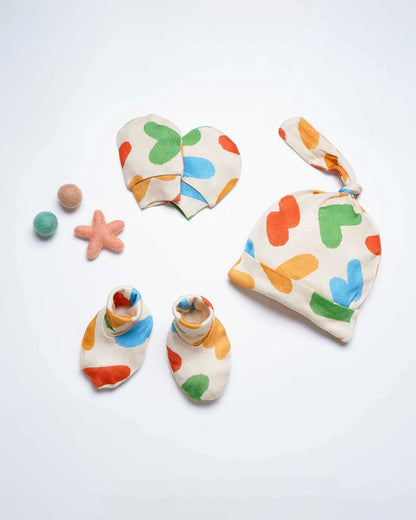 Cocoon Care Multicolor Caps, Booties & Mittens Set-Playful Notes-Bamboo-For Infants