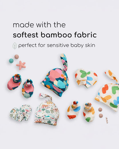 Cocoon Care Multicolor Caps, Booties & Mittens Set-Playful Notes-Bamboo-For Infants