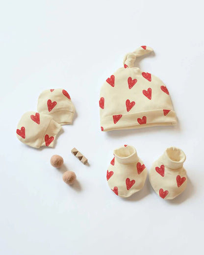 Cocoon Care Beige Caps, Booties & Mittens Set-Heart Soul-Bamboo-For Infants