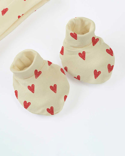 Cocoon Care Beige Caps, Booties & Mittens Set-Heart Soul-Bamboo-For Infants
