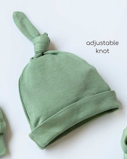 Cocoon Care Sage Green Caps, Booties & Mittens Set-Solid-Bamboo-For Infants