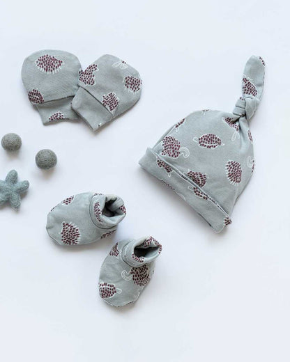 Cocoon Care Grey Caps, Booties & Mittens Set-Wild Stride-Bamboo-For Infants