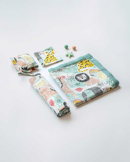 Cocoon Care Baby Shower Bedding Set-Pack of 4-Jungle Safari-Little Dreamer Gift Pack-For Newborn