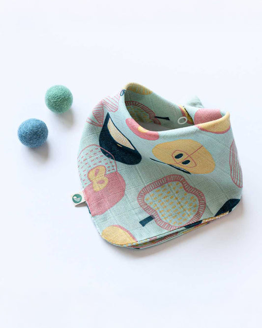 Cocoon Care Bamboo Muslin Bandana Bib & Wash Cloth-Apple Splash-Super Absorbent-For Infants