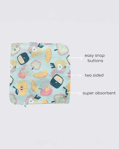 Cocoon Care Bamboo Muslin Bandana Bib & Wash Cloth-Apple Splash-Super Absorbent-For Infants