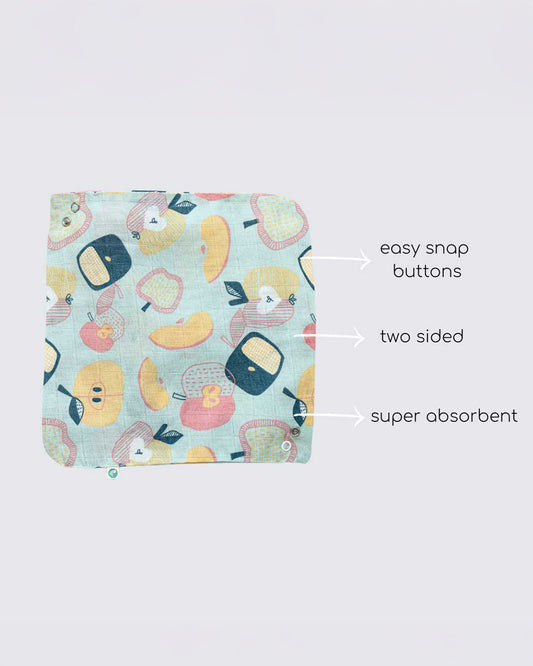 Cocoon Care Bamboo Muslin Bandana Bib & Wash Cloth-Apple Splash-Super Absorbent-For Infants