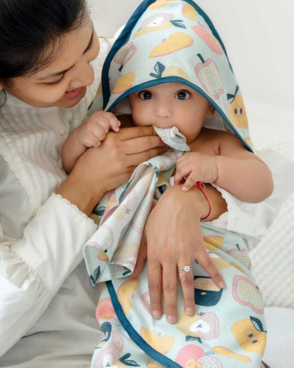 Cocoon Care Bamboo Muslin Bandana Bib & Wash Cloth-Apple Splash-Super Absorbent-For Infants