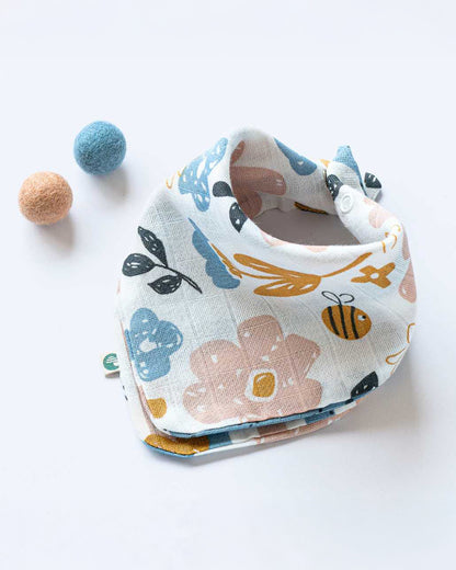 Cocoon Care Bamboo Muslin Bandana Bib & Wash Cloth-Busy Bee-Super Absorbent-For Infants