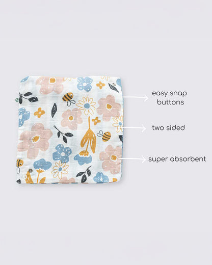Cocoon Care Bamboo Muslin Bandana Bib & Wash Cloth-Busy Bee-Super Absorbent-For Infants