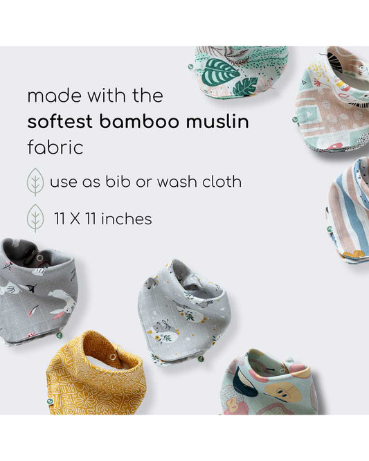 Cocoon Care Bamboo Muslin Bandana Bib & Wash Cloth-Jungle Safari-Super Absorbent-For Infants