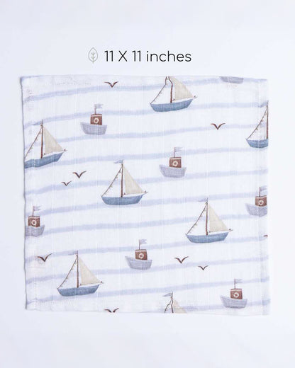 Cocoon Care Bamboo Muslin Wash Cloth-Boat Ahoy-Super Handy & Convenient-0-36 Months