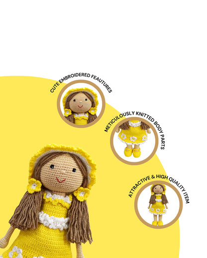 Happy Threads Sunshine Crochet Doll-Handcrafted-Easily Washable-9M+
