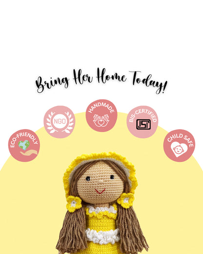 Happy Threads Sunshine Crochet Doll-Handcrafted-Easily Washable-9M+