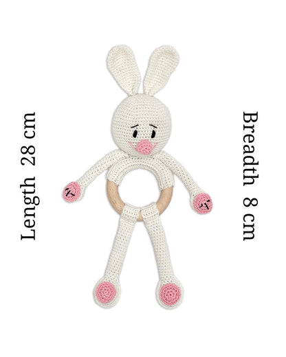 Happy Threads Cuddly Bunny Crochet Rattle Toy-Teething Relief & Easy to Grasp-For Infants