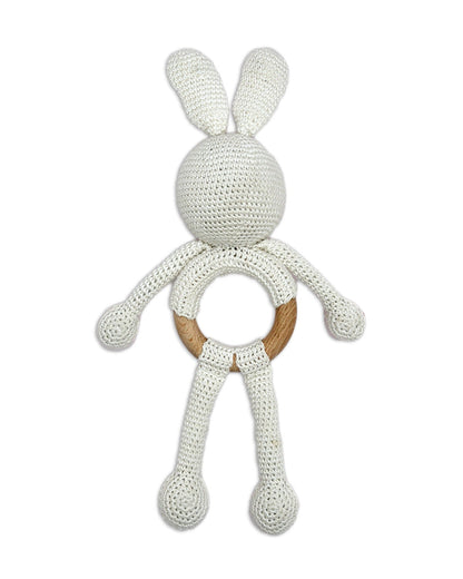 Happy Threads Cuddly Bunny Crochet Rattle Toy-Teething Relief & Easy to Grasp-For Infants