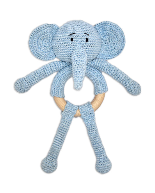 Happy Threads Tiny Trunki Elephant Crochet Rattle Toy-Teething Relief & Easy to Grasp-For Infants
