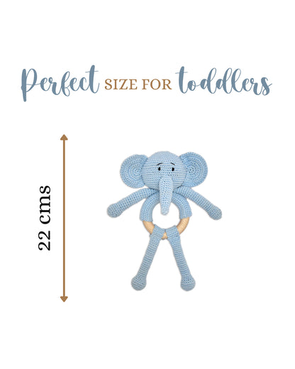 Happy Threads Tiny Trunki Elephant Crochet Rattle Toy-Teething Relief & Easy to Grasp-For Infants