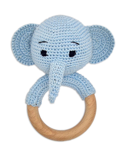 Happy Threads Tiny Trunki Elephant Crochet Ring Rattle Toy-Teething Relief & Easy to Grasp-For Infants