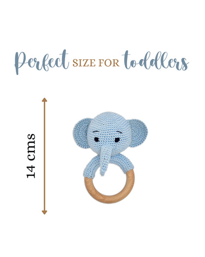 Happy Threads Tiny Trunki Elephant Crochet Ring Rattle Toy-Teething Relief & Easy to Grasp-For Infants