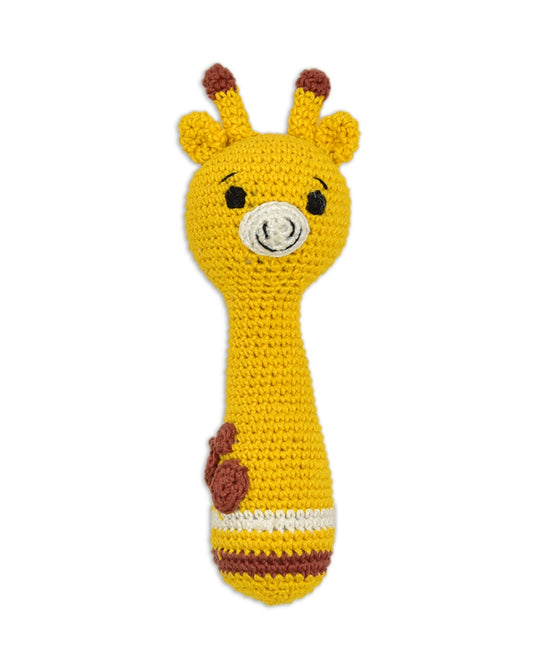 Happy Threads Giraffe Giggles Stick Rattle Crochet Rattle Toy-Teething Relief & Easy to Grasp-For Infants