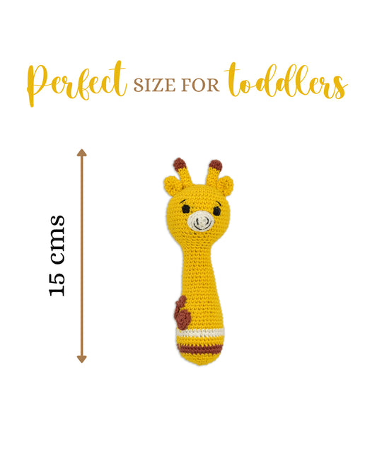 Happy Threads Giraffe Giggles Stick Rattle Crochet Rattle Toy-Teething Relief & Easy to Grasp-For Infants