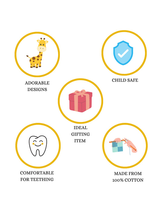 Happy Threads Giraffe Giggles Crochet Ring Rattle Toy-Teething Relief & Easy to Grasp-For Infants