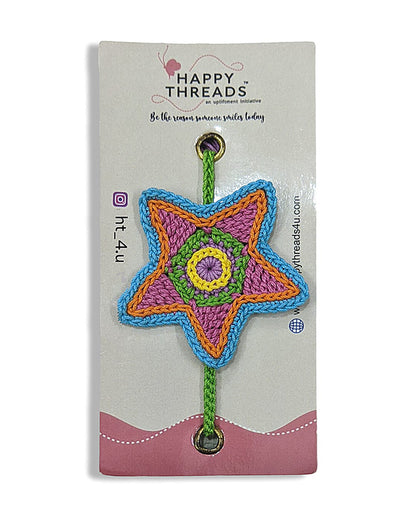 Happy Threads Vibrant Star Shaped Handmade Crochet Rakhi Band-For Infants