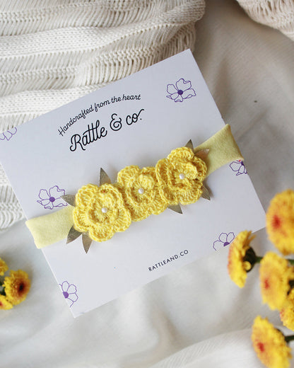 Rattle & Co. Yellow Flower Headband-Solid-Faux Leather-For Infants