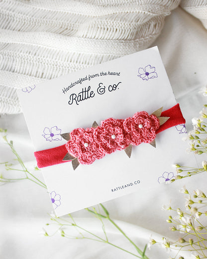 Rattle & Co. Red Flower Headband-Solid-Faux Leather-For Infants