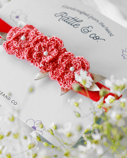 Rattle & Co. Red Flower Headband-Solid-Faux Leather-For Infants