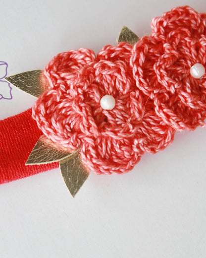 Rattle & Co. Red Flower Headband-Solid-Faux Leather-For Infants
