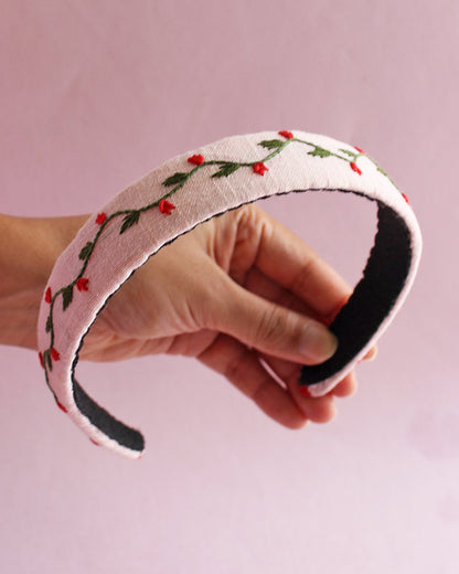 Rattle & Co. Peach Hair Band-Embroidered-Cotton-For Infants