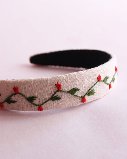 Rattle & Co. Peach Hair Band-Embroidered-Cotton-For Infants