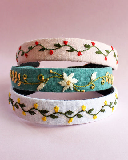 Rattle & Co. Peach Hair Band-Embroidered-Cotton-For Infants