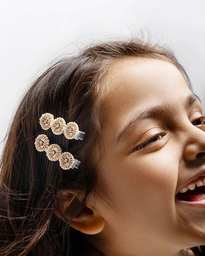 Rattle & Co. Gold Hair Clips-Felt-Embroidered-Pack of 2-For Infants