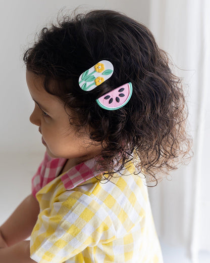 Rattle & Co. Multicolor Hair Clips-Printed-Polymer Clay-Pack of 3-For Infants
