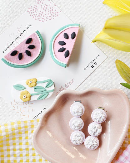 Rattle & Co. Multicolor Hair Clips-Printed-Polymer Clay-Pack of 3-For Infants