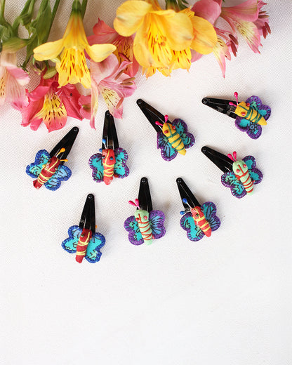 Rattle & Co. Multicolor Hair Clips-Cotton- Butterfly Embroidered-Pack of 2-For Infants