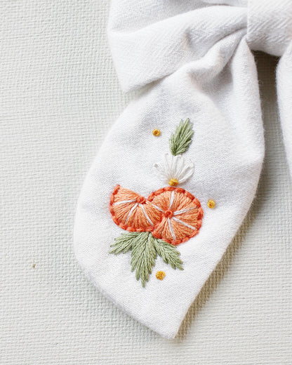 Rattle & Co. White & Beige Hair Clips-Embroidered-Cotton-Pack of 3-For Infants