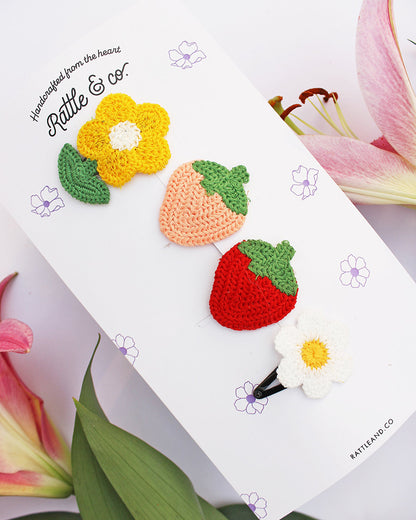 Rattle & Co. Multicolor Hair Clips-Embroidered-Crochet-Pack of 4-For Infants