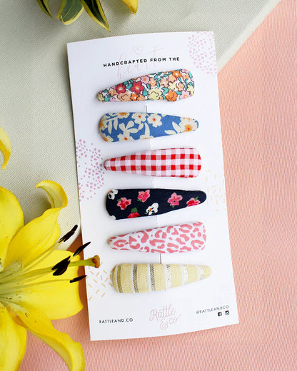 Rattle & Co. Multicolor Hair Clips-Printed-Cotton-Pack of 6-For Infants