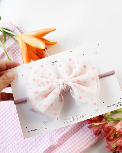 Rattle & Co. White Butterfly Headband-Polka Dots-Tulle-For Infants